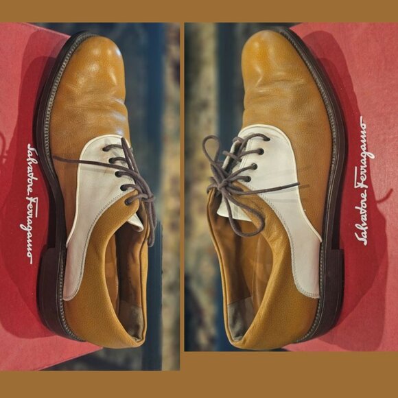 Brown & Off White Salvatore Ferragamo Golf Shoes 10 D main image 9